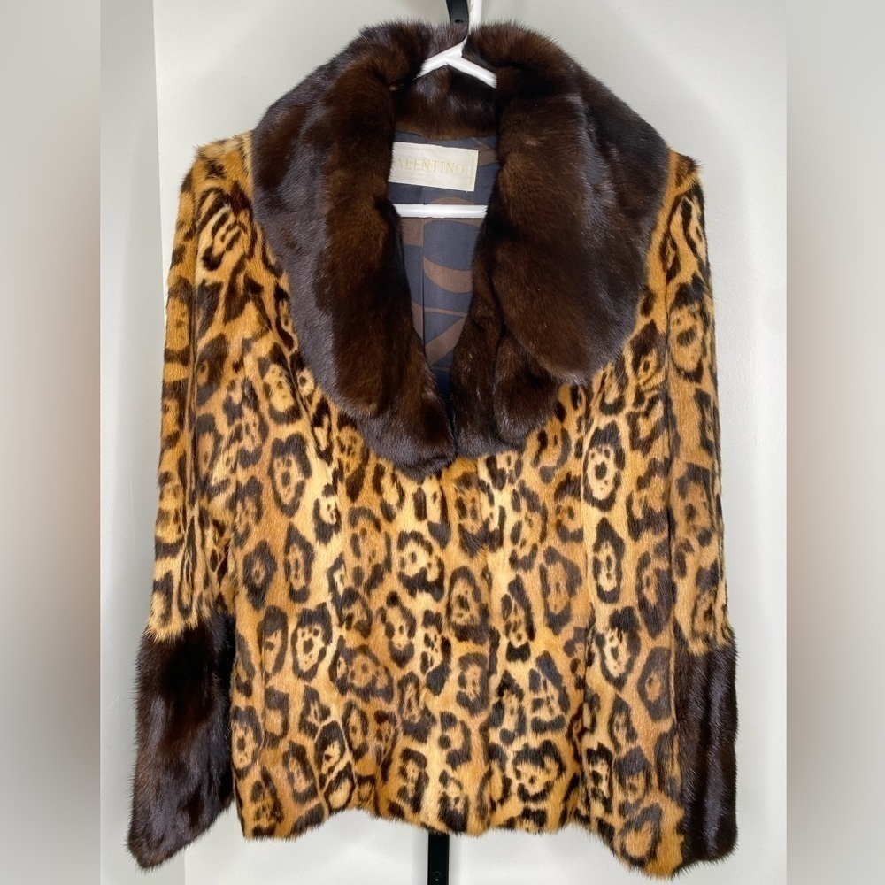 Valentino Runway Vintage Leopard Print Mink Fur Coat with Genuine Alligator Belt - Picture 5 of 11